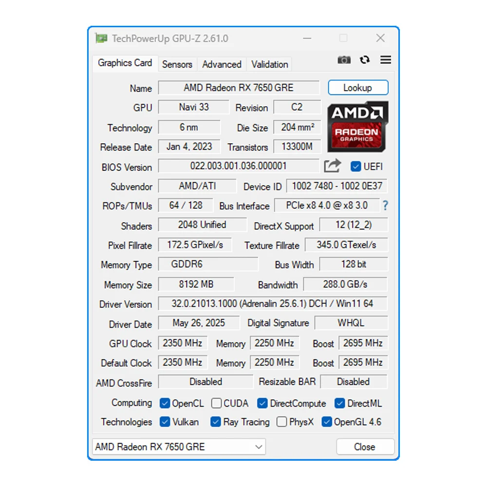 MLLSE AMD RX7650 GRE 8GB Gaming Graphics Card GDDR6 128Bit PCI-E 4.0×8 8Pin Radeon GPU Rx 7650 Game Video Card Placa De Video - Image 5