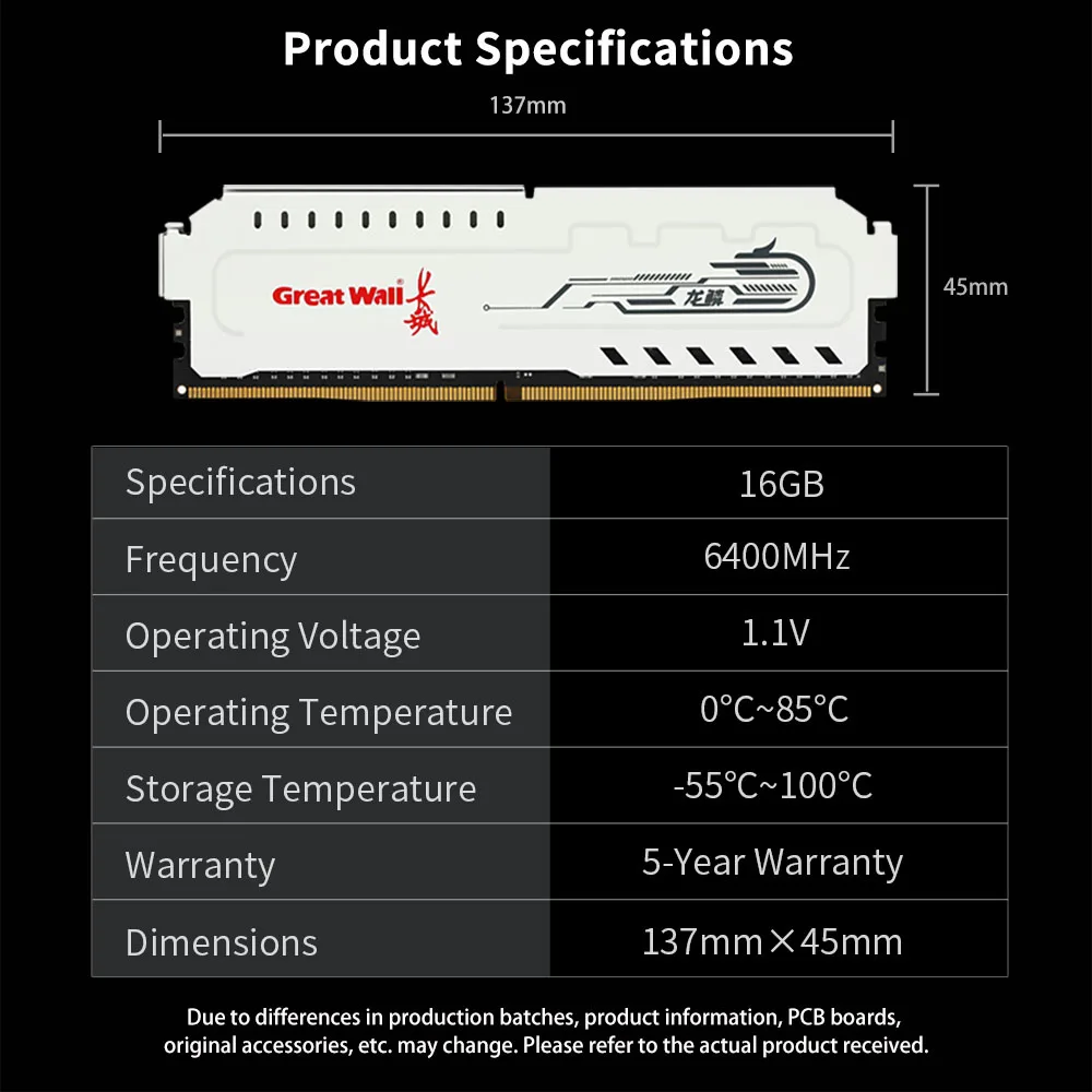 Great Wall Memoria RAM DDR5 5600mhz 6400MHz 6000MHz 16GB 32GB 16GBx2 Gaming Desktop Memory Ram 288Pin DIMM DDR5 RAM XMP 3.0 - Image 6