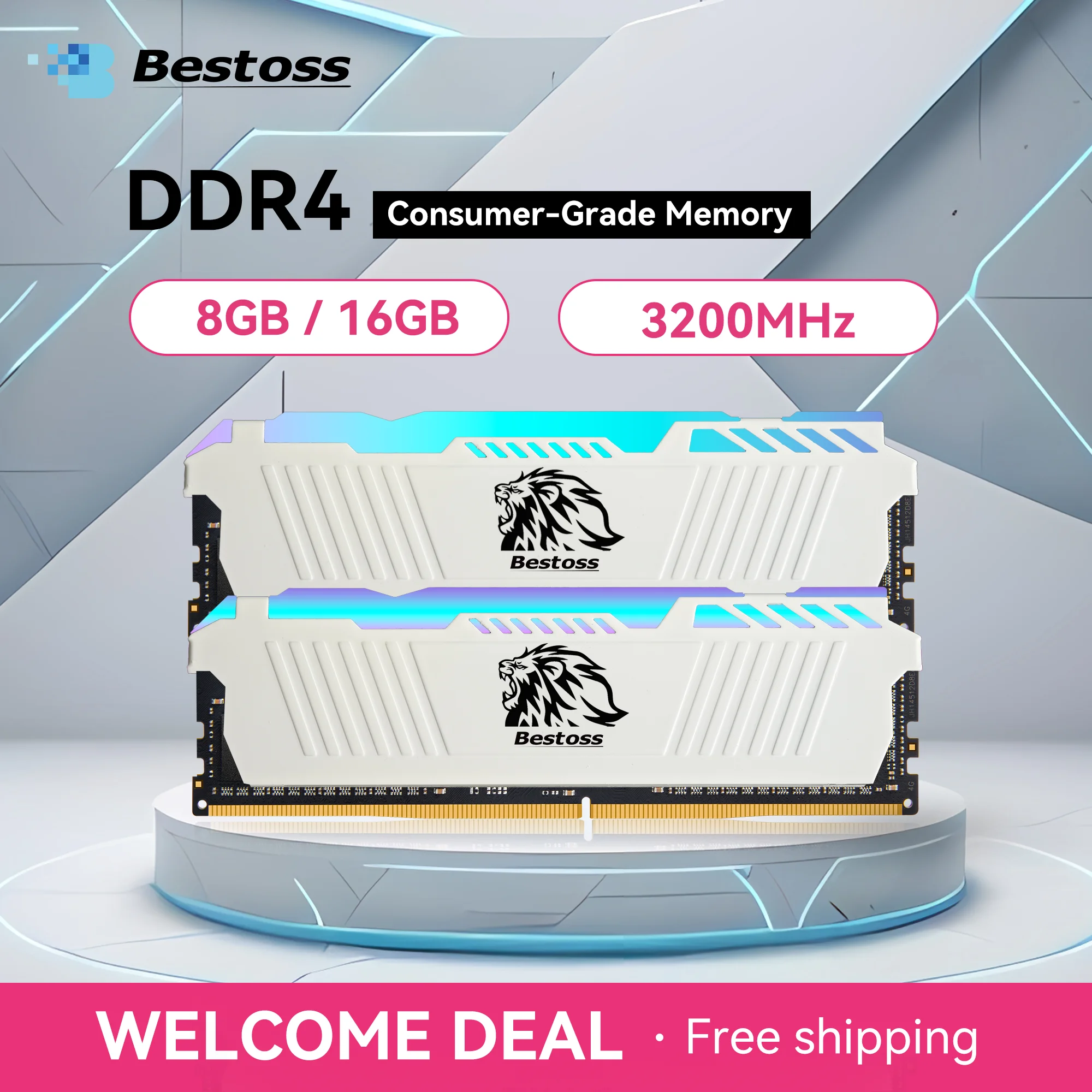 Bestoss DDR4 RGB 8GB 16GB 32GB 3200MHz Memory U-DIMM DRAM Module Desktop Gaming Computer RAM with Compatible XMP 2.0/AMD EXPO