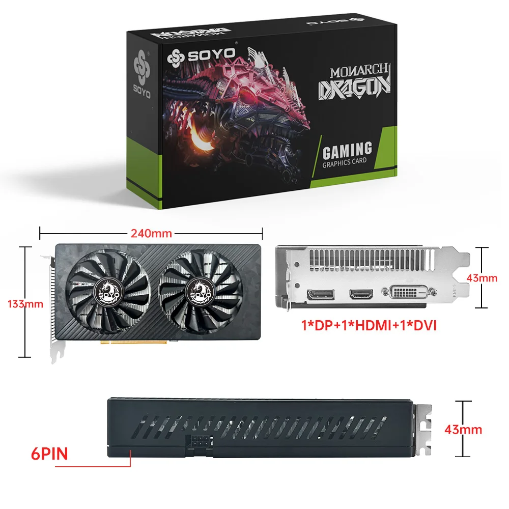 SOYO AMD RX 590 8GB Placa De Video Gaming Graphics Card GDDR5 256Bit PCI Express 3.0 ×16 6Pin Radeon GPU rx590 Series - Image 2